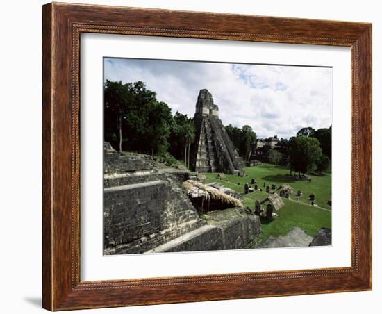 Temple of the Great Jaguar in the Grand Plaza, Mayan Ruins, Tikal, Peten-Robert Francis-Framed Photographic Print