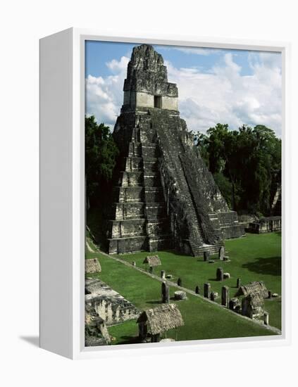 Temple of the Great Jaguar in the Grand Plaza, Mayan Ruins, Tikal, Peten-Robert Francis-Framed Premier Image Canvas
