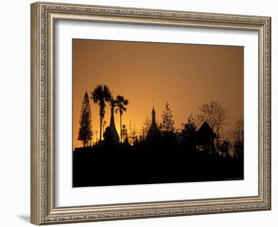 Temple Silhouetted at Sunset, Mae Hong Son, Thailand-Claudia Adams-Framed Photographic Print