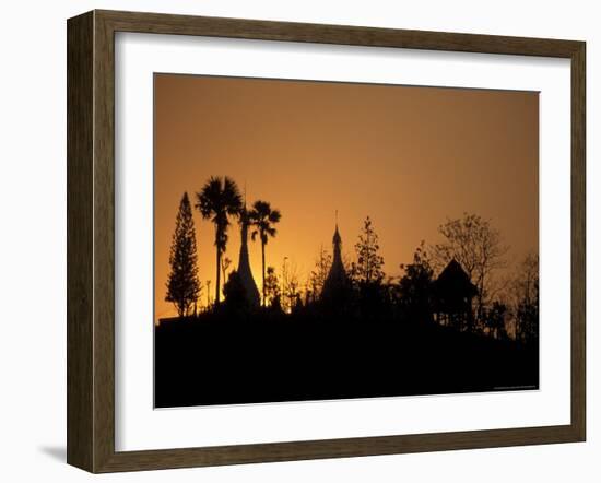 Temple Silhouetted at Sunset, Mae Hong Son, Thailand-Claudia Adams-Framed Photographic Print