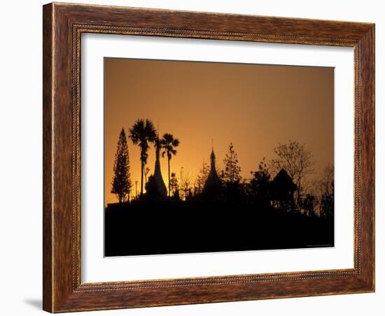 Temple Silhouetted at Sunset, Mae Hong Son, Thailand-Claudia Adams-Framed Photographic Print