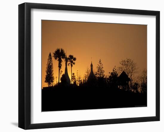 Temple Silhouetted at Sunset, Mae Hong Son, Thailand-Claudia Adams-Framed Photographic Print