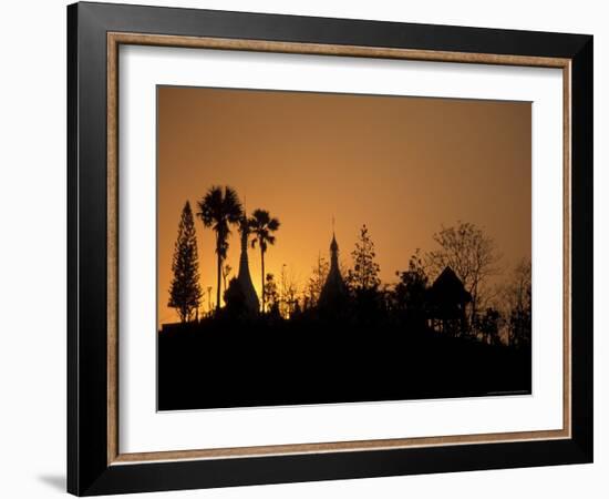 Temple Silhouetted at Sunset, Mae Hong Son, Thailand-Claudia Adams-Framed Photographic Print