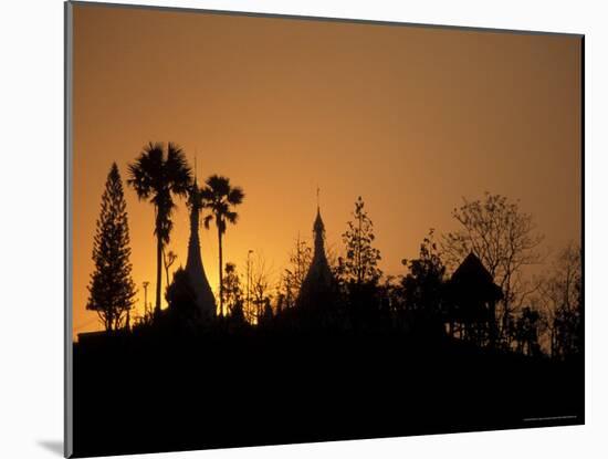 Temple Silhouetted at Sunset, Mae Hong Son, Thailand-Claudia Adams-Mounted Photographic Print