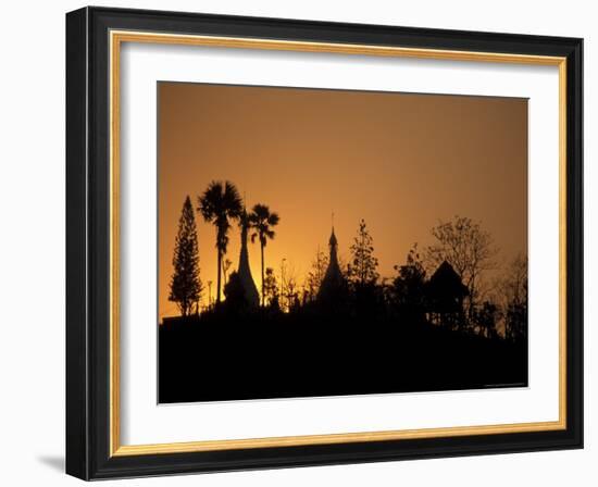 Temple Silhouetted at Sunset, Mae Hong Son, Thailand-Claudia Adams-Framed Photographic Print