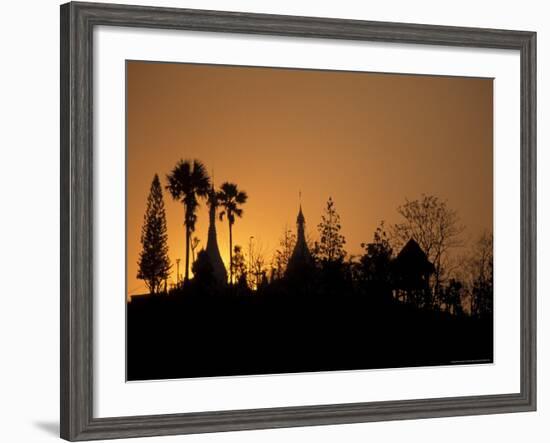 Temple Silhouetted at Sunset, Mae Hong Son, Thailand-Claudia Adams-Framed Photographic Print