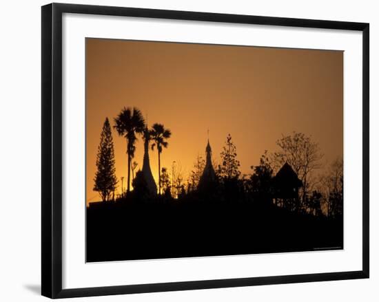 Temple Silhouetted at Sunset, Mae Hong Son, Thailand-Claudia Adams-Framed Photographic Print