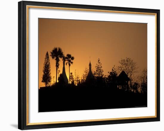 Temple Silhouetted at Sunset, Mae Hong Son, Thailand-Claudia Adams-Framed Photographic Print