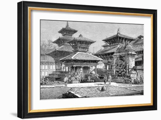 Temples Facing the Royal Place, Katmandu, Nepal, 1895-null-Framed Giclee Print