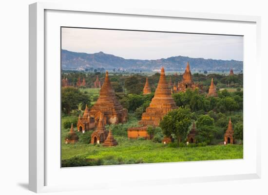 Temples in the Jungle at Sunrise, Bagan, Mandalay Region, Myanmar-Keren Su-Framed Photographic Print