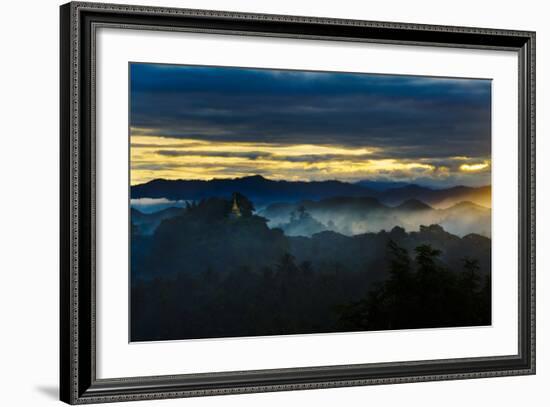 Temples in the Jungle Mist at Sunrise, Mrauk-U, Rakhine State, Myanmar-Keren Su-Framed Photographic Print