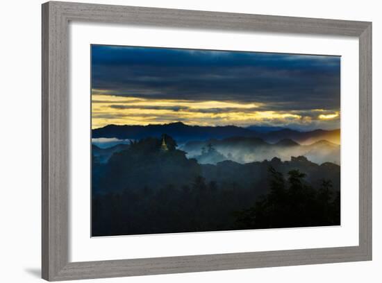 Temples in the Jungle Mist at Sunrise, Mrauk-U, Rakhine State, Myanmar-Keren Su-Framed Photographic Print