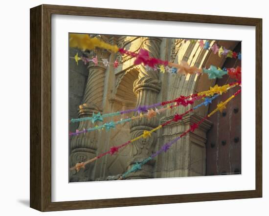 Templo de San Felipe de Neri with Garlands for Dia de la Revolucion, Oaxaca, Mexico-Judith Haden-Framed Photographic Print