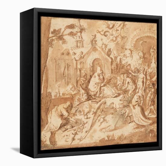 Temptation of St Anthony, 1500-1700 (Pen and Brown Ink and Wash with Some Grey Wash on Paper)-Hieronymus Bosch-Framed Premier Image Canvas