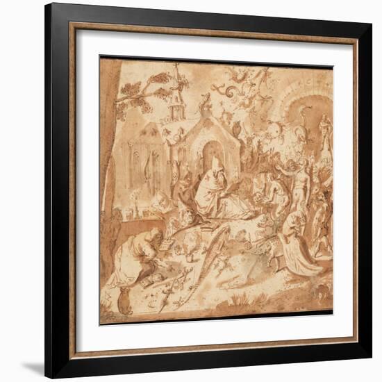 Temptation of St Anthony, 1500-1700 (Pen and Brown Ink and Wash with Some Grey Wash on Paper)-Hieronymus Bosch-Framed Giclee Print
