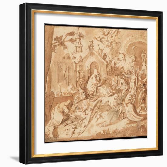 Temptation of St Anthony, 1500-1700 (Pen and Brown Ink and Wash with Some Grey Wash on Paper)-Hieronymus Bosch-Framed Giclee Print