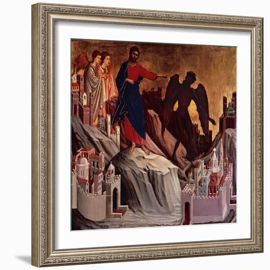 Temptation on Mount, Detail from Episodes from Christ's Passion and Resurrection-Duccio Di buoninsegna-Framed Premium Giclee Print