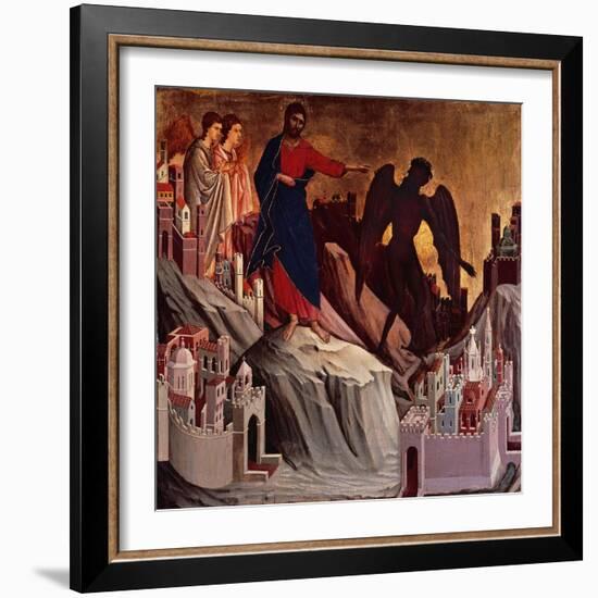 Temptation on Mount, Detail from Episodes from Christ's Passion and Resurrection-Duccio Di buoninsegna-Framed Premium Giclee Print