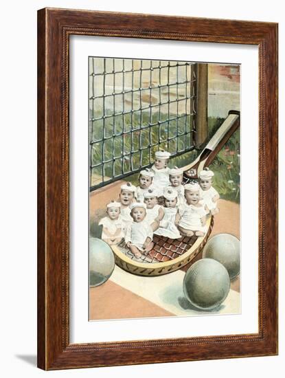 Ten Tiny Babies on Tennis Racket-null-Framed Art Print