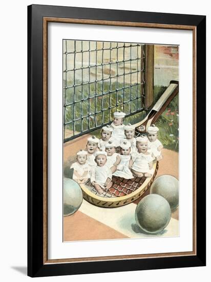Ten Tiny Babies on Tennis Racket-null-Framed Art Print