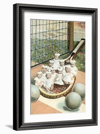 Ten Tiny Babies on Tennis Racket-null-Framed Art Print