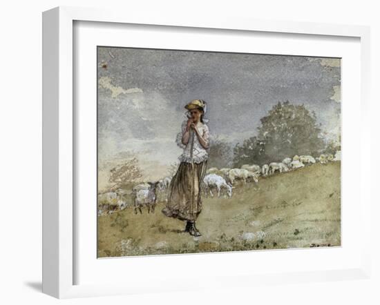 Tending Sheep, Houghton Farm-Winslow Homer-Framed Giclee Print