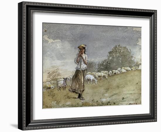 Tending Sheep, Houghton Farm-Winslow Homer-Framed Giclee Print