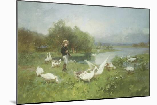 Tending the Geese-Luigi Chialiva-Mounted Giclee Print