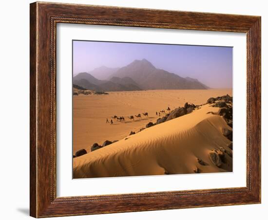 Tenere Desert, Camel Caravan Travelling Through the Air Mountains and Tenere Desert, Niger-Paul Harris-Framed Photographic Print