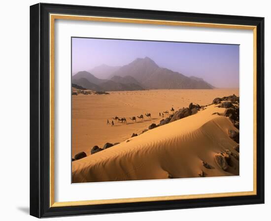 Tenere Desert, Camel Caravan Travelling Through the Air Mountains and Tenere Desert, Niger-Paul Harris-Framed Photographic Print