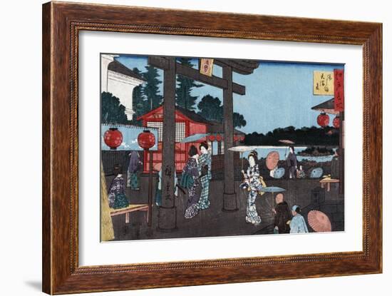 Tenman Shrine at Yushima, Japanese Wood-Cut Print-Lantern Press-Framed Art Print