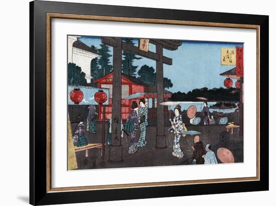 Tenman Shrine at Yushima, Japanese Wood-Cut Print-Lantern Press-Framed Art Print