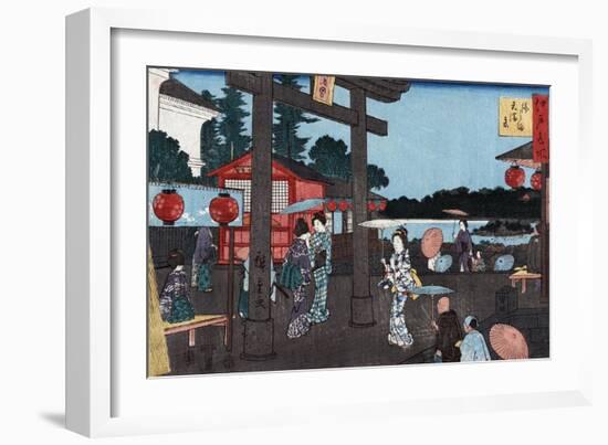 Tenman Shrine at Yushima, Japanese Wood-Cut Print-Lantern Press-Framed Art Print