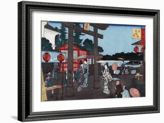 Tenman Shrine at Yushima, Japanese Wood-Cut Print-Lantern Press-Framed Art Print