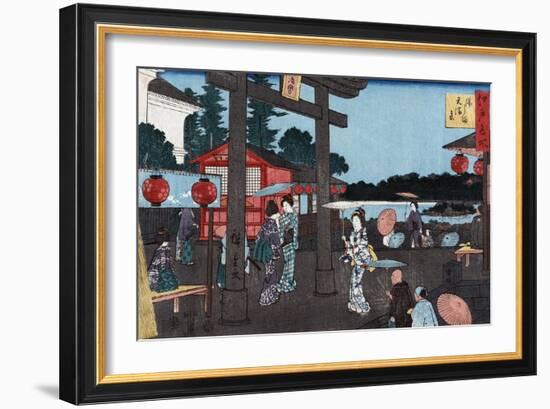 Tenman Shrine at Yushima, Japanese Wood-Cut Print-Lantern Press-Framed Art Print