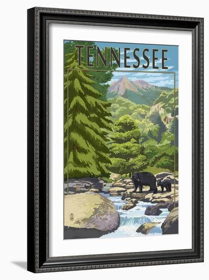 Tennessee - Bears and Creek-Lantern Press-Framed Art Print