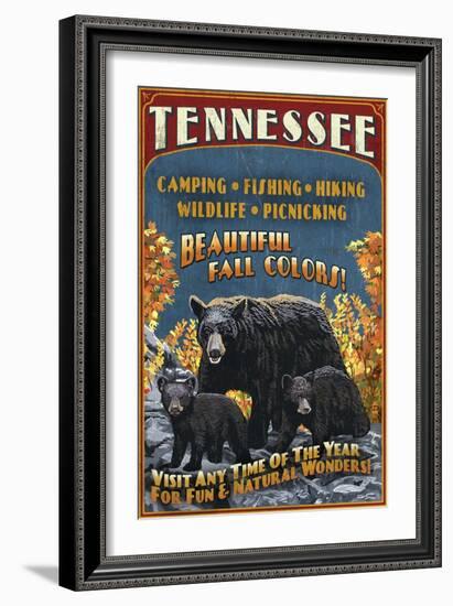 Tennessee - Black Bears Vintage Sign-Lantern Press-Framed Art Print