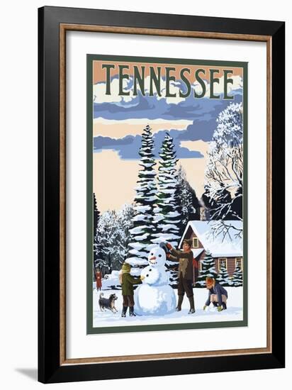 Tennessee - Snowman Scene-Lantern Press-Framed Art Print