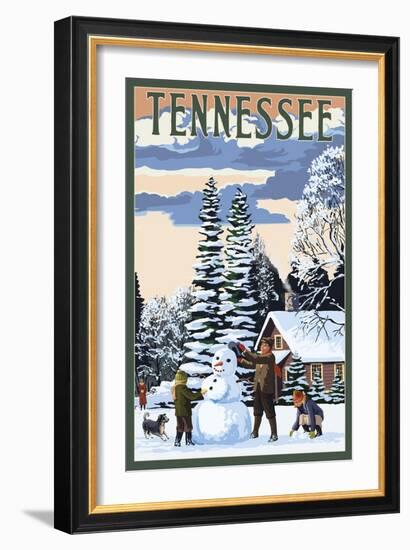 Tennessee - Snowman Scene-Lantern Press-Framed Art Print