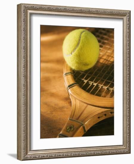 Tennis Ball and Wood Racket-Tom Grill-Framed Photographic Print