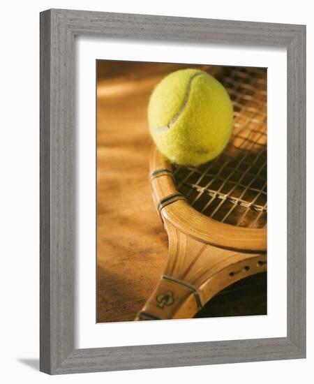 Tennis Ball and Wood Racket-Tom Grill-Framed Photographic Print