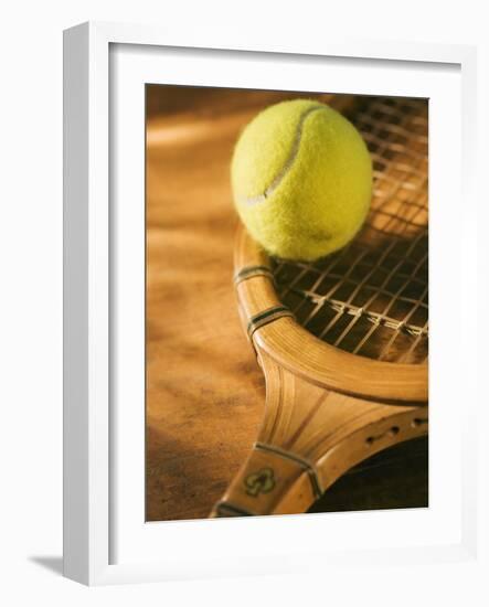 Tennis Ball and Wood Racket-Tom Grill-Framed Photographic Print