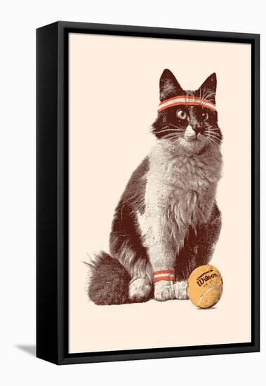 Tennis Cat, 2021 (Digital)-Florent Bodart-Framed Premier Image Canvas