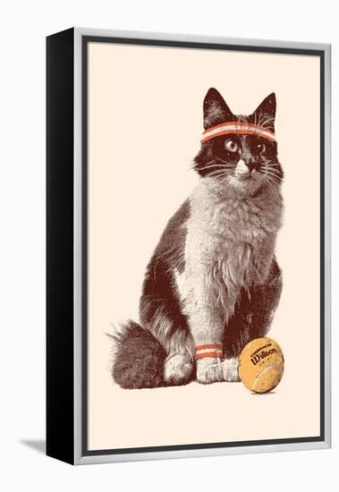 Tennis Cat, 2021 (Digital)-Florent Bodart-Framed Premier Image Canvas