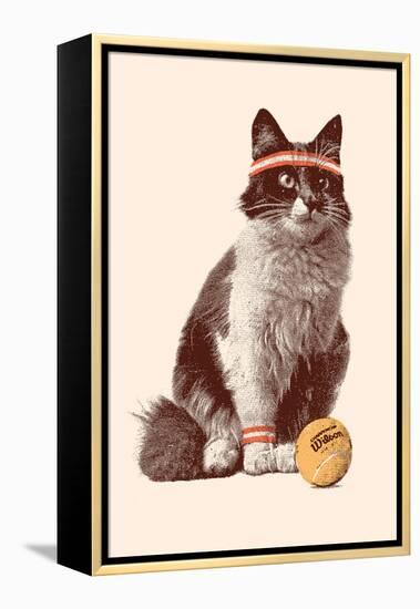 Tennis Cat, 2021 (Digital)-Florent Bodart-Framed Premier Image Canvas