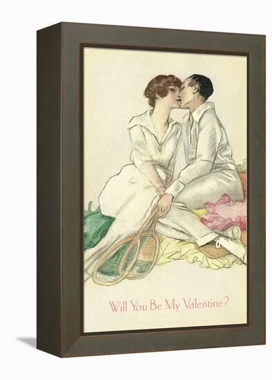 Tennis Couple Kissing, Valentine's Day-null-Framed Stretched Canvas