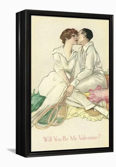 Tennis Couple Kissing, Valentine's Day-null-Framed Stretched Canvas