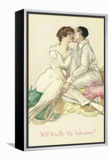 Tennis Couple Kissing, Valentine's Day-null-Framed Stretched Canvas