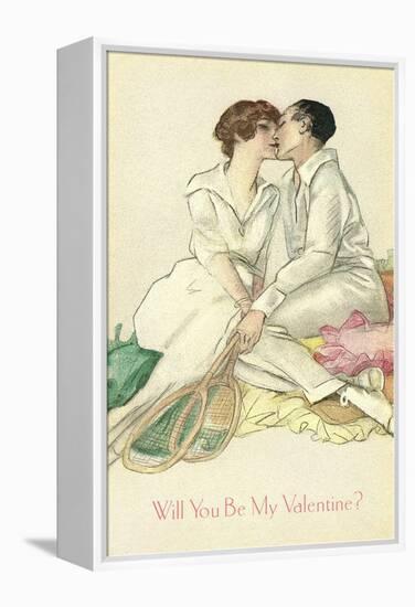 Tennis Couple Kissing, Valentine's Day-null-Framed Stretched Canvas