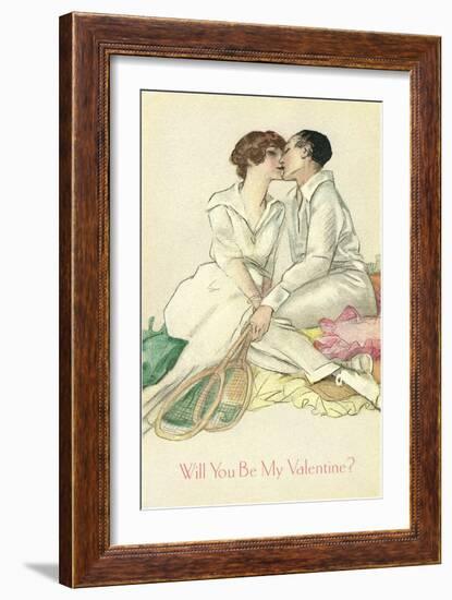 Tennis Couple Kissing, Valentine's Day-null-Framed Premium Giclee Print